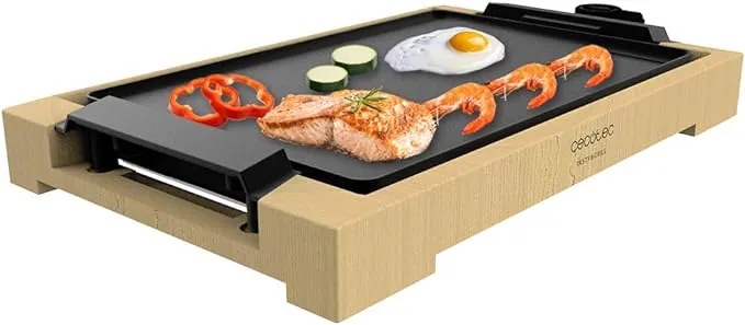 Grelhador elétrico com Potência 2000 W Tasty&Grill 2000 Bambo, Estrutura de bambu, Termóstato ajustável, Grelha plana, Revestimento de alumínio fundid
