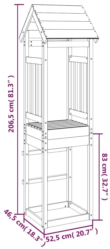 Torre de brincar 52,5x46,5x206,5 cm madeira de pinho maciça