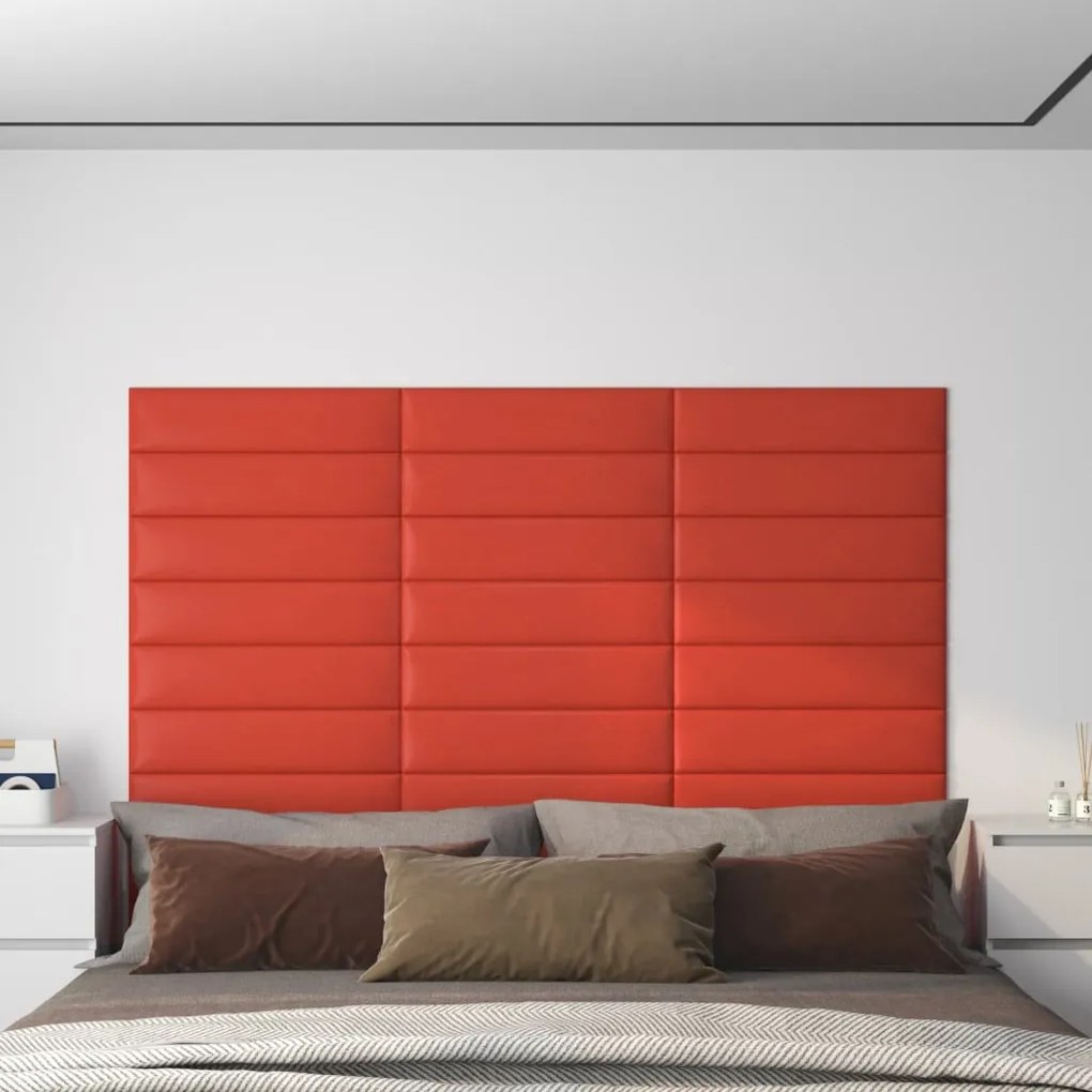 Painel parede 12pcs 60x15 cm couro artificial 1,08 m² vermelho