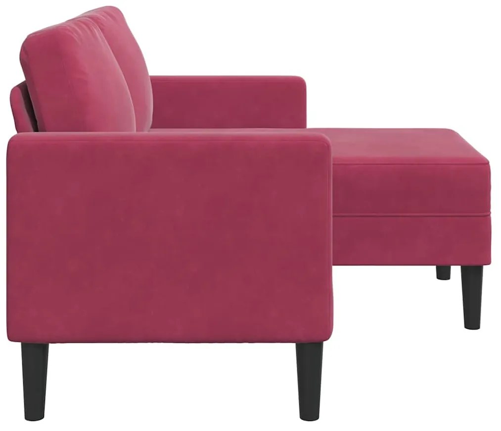 Sofá 2 lugares com Chaise em L 125 cm veludo vermelho tinto