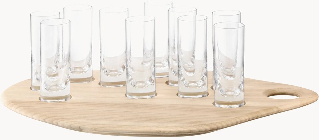 Copos de shot artesanais com tabuleiro em madeira de freixo Palette, conjunto de 11