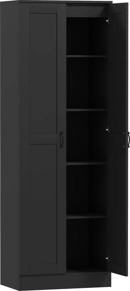HOMCOM Armário 2 Portas Móvel de Arrumação com 5 Prateleiras Estilo Contemporâneo 60x36,5x175 cm Preto | Aosom Portugal