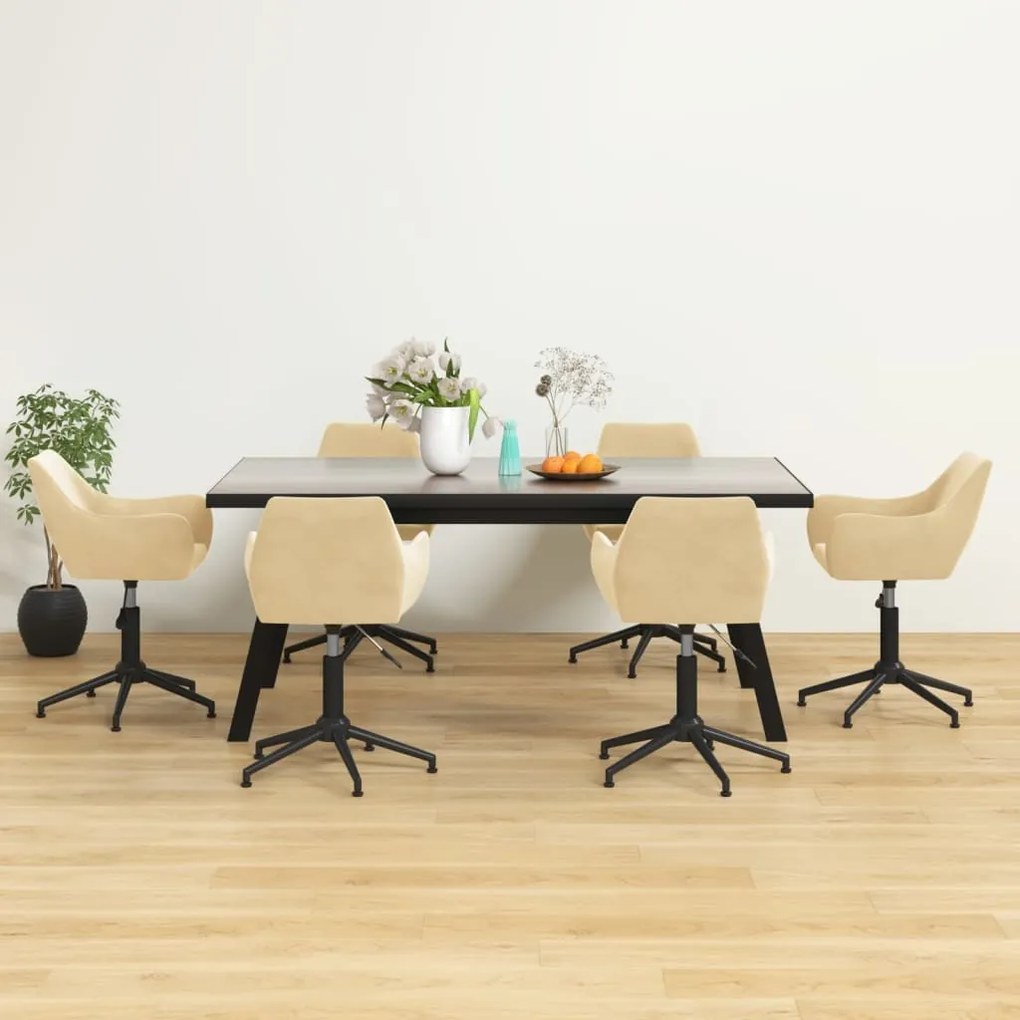 vidaXL Cadeiras de jantar giratórias 6 pcs veludo cor creme