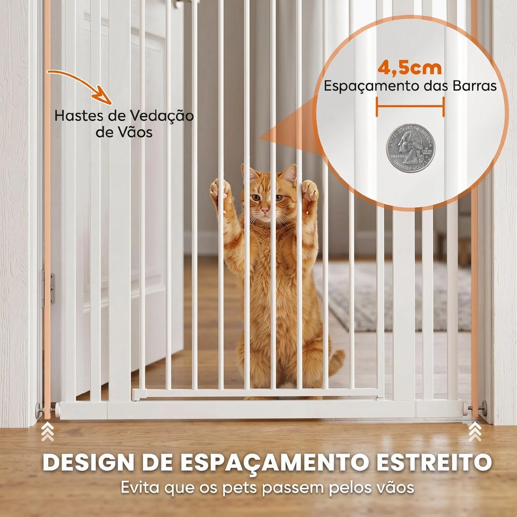 Barreira de Segurança Extra Alta 160 cm para Crianças e Animais, Ajustável 76-105 cm com Fecho Automático Branco