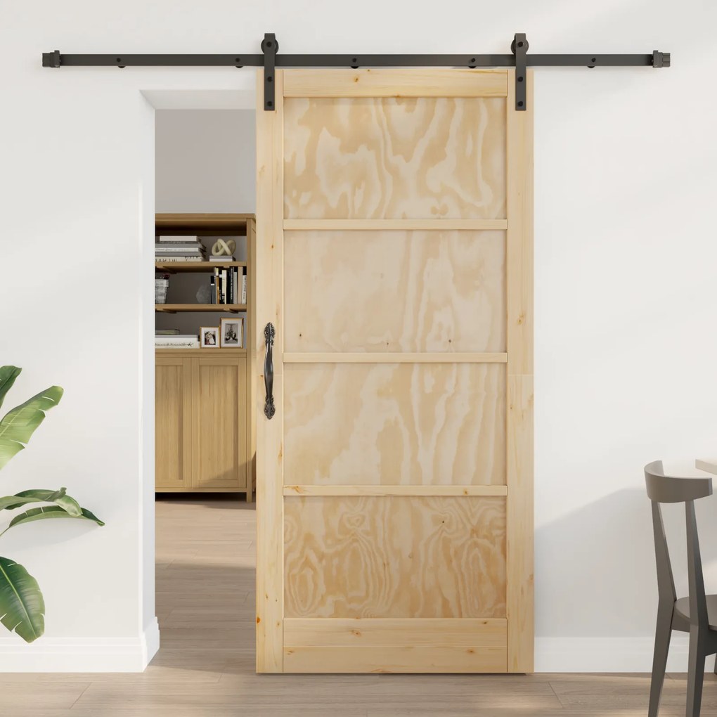 vidaXL Porta Deslizante com Ferragens 93x202 cm Madeira Sólida de Pinus