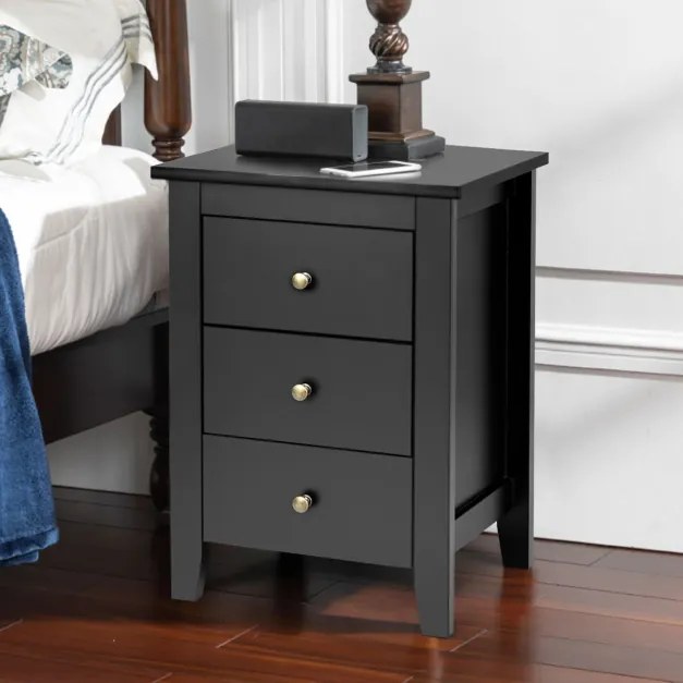 2 mesas de cabeceira com 3 gavetas com estrutura robusta para sala e quarto 46 x 37 x 65 cm preto