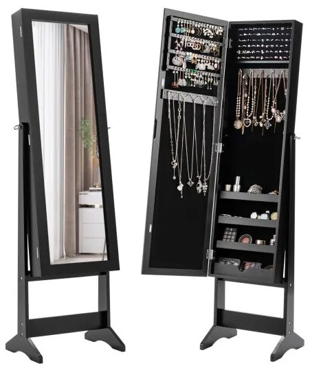 Armário de joias autônomo com espelho, baú de joias, armário de armazenamento de cosméticos, 3 posições ajustáveis, rosa