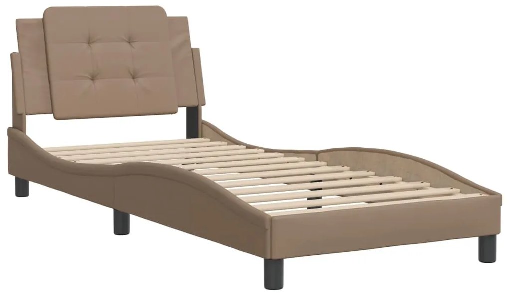 Estrutura cama cabeceira 90x200 cm couro artificial cappuccino