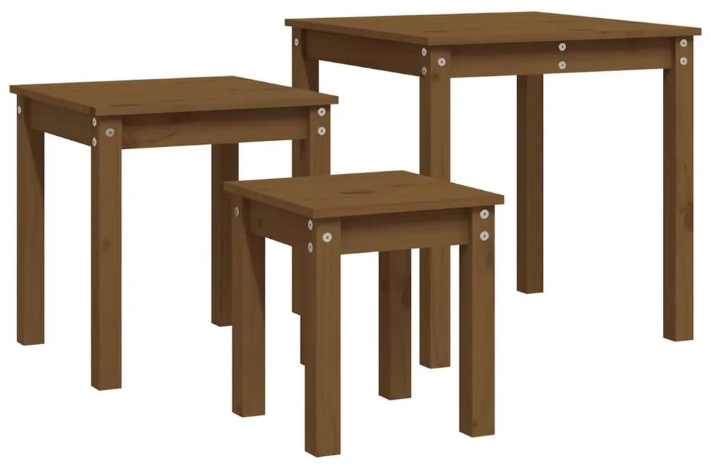 Mesas de encastrar 3 pcs madeira de pinho maciça castanho mel