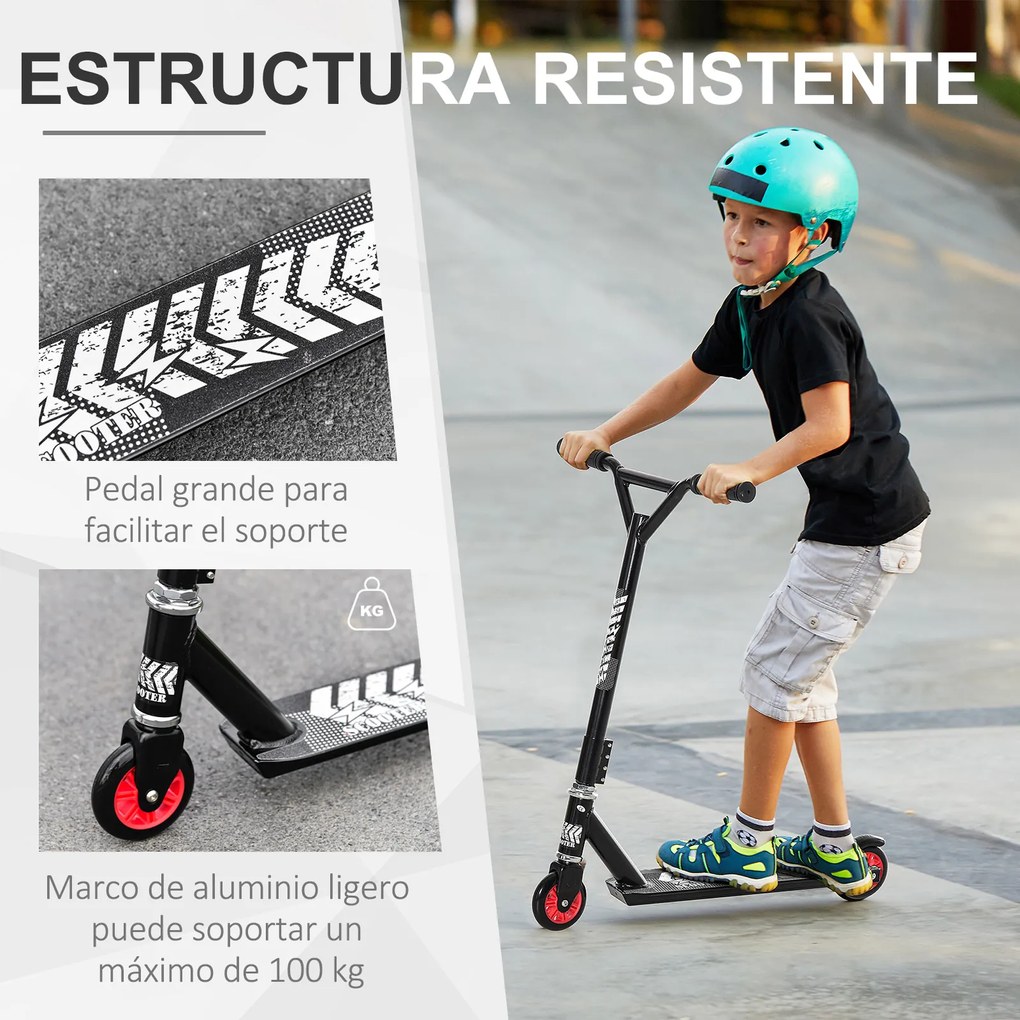 HOMCOM Trotinete Freestyle trotinete para crianças acima de 8 anos com rotação 360º de alumínio guidão antiderrapante e rodas com freio Carga 100kg 68,5x49x78,5 cm Preto