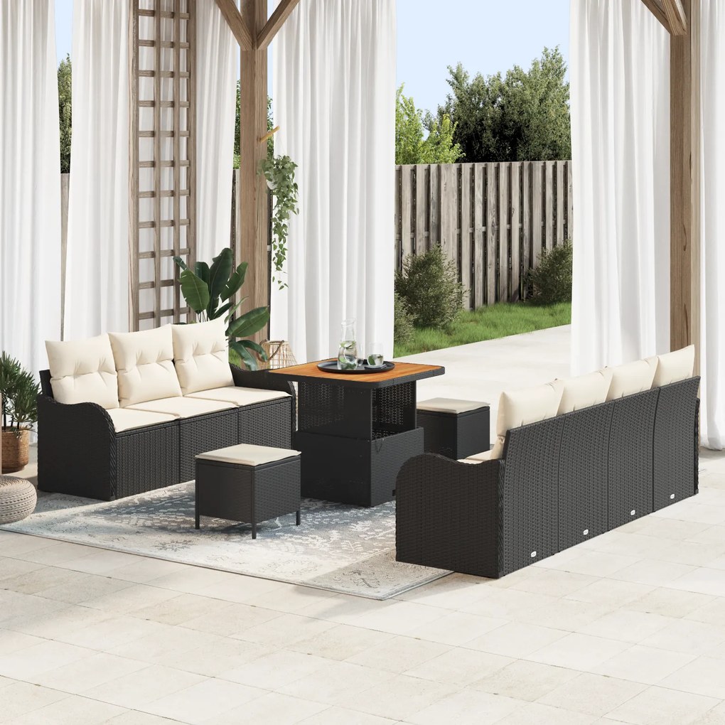 Conjunto de Sofás de Jardim vidaXL de 10 peças com Almofadas Vime Sint