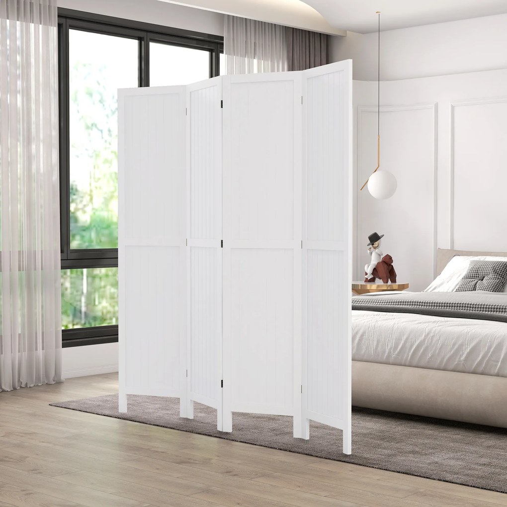 Biombo de madeira para divisão de espaços 160 x 170 cm, divisória interior dobrável, 4 painéis de madeira, branco