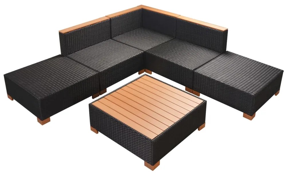 6 pcs conjunto lounge de jardim c/ almofadões vime PE preto
