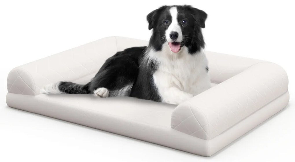 Cama ortopédica para cães 90 x 69 x 18 cm com almofada em 3 lados Capa removível e lavável Base antiderrapante Bege