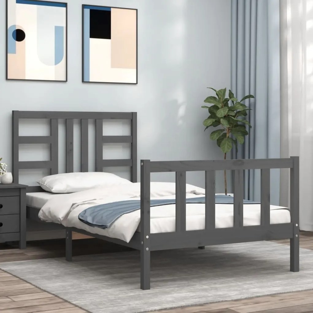 vidaXL Estrutura de cama com cabeceira 90x190 cm madeira maciça cinza