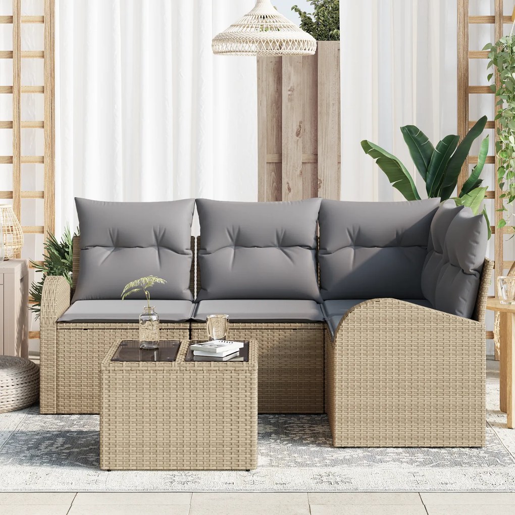 Conjunto de Sofá de Jardim vidaXL de 5 Peças com Almofadas Rattan Poli