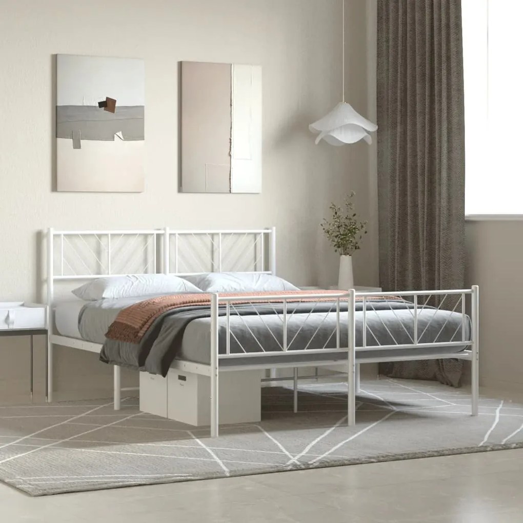 Estrutura de cama com cabeceira e pés 140x200 cm metal branco