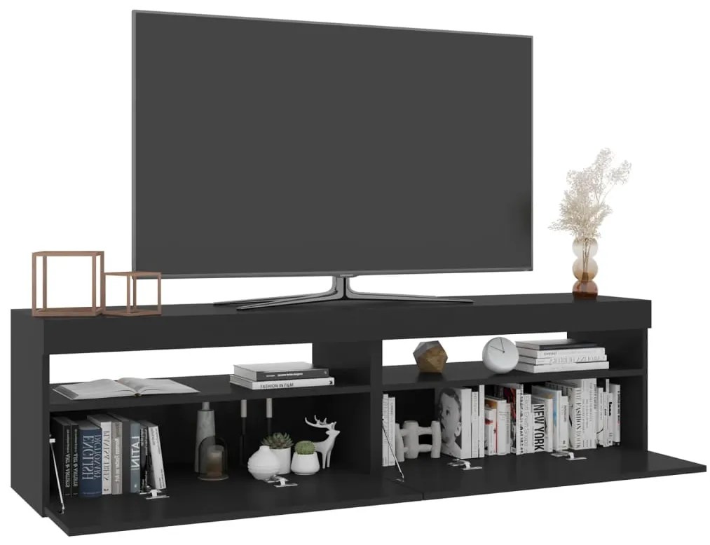 Móvel de TV com luzes LED 2 pcs 75x35x40 cm preto