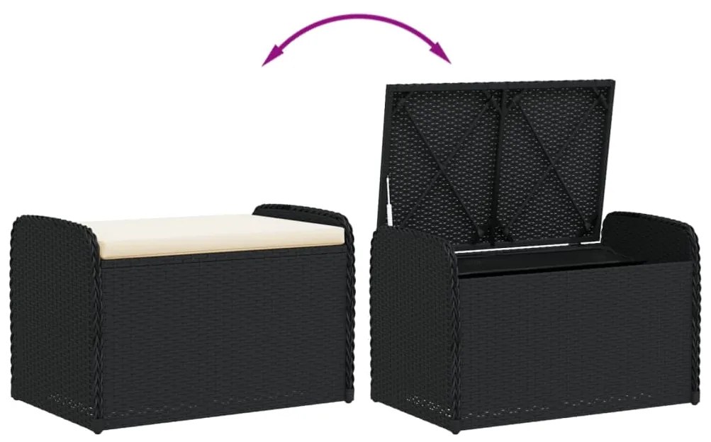 Banco de arrumação com almofadão 80x51x52 cm vime PE preto