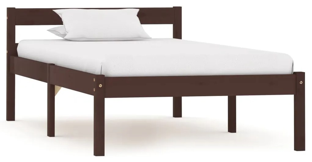 vidaXL Estrutura de cama 90x200 cm pinho maciço castanho-escuro
