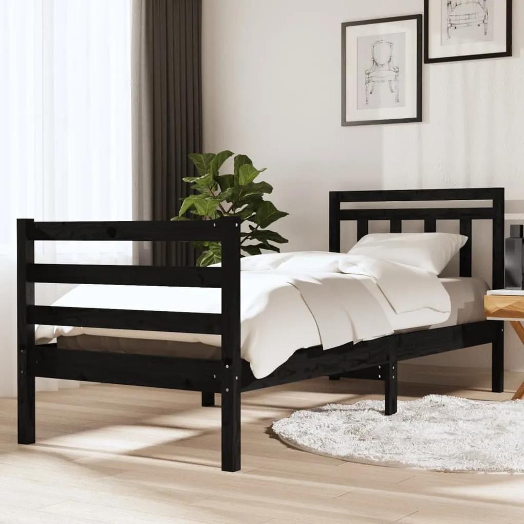 3100623 vidaXL Estrutura cama de solteiro 90x190 cm madeira maciça preto