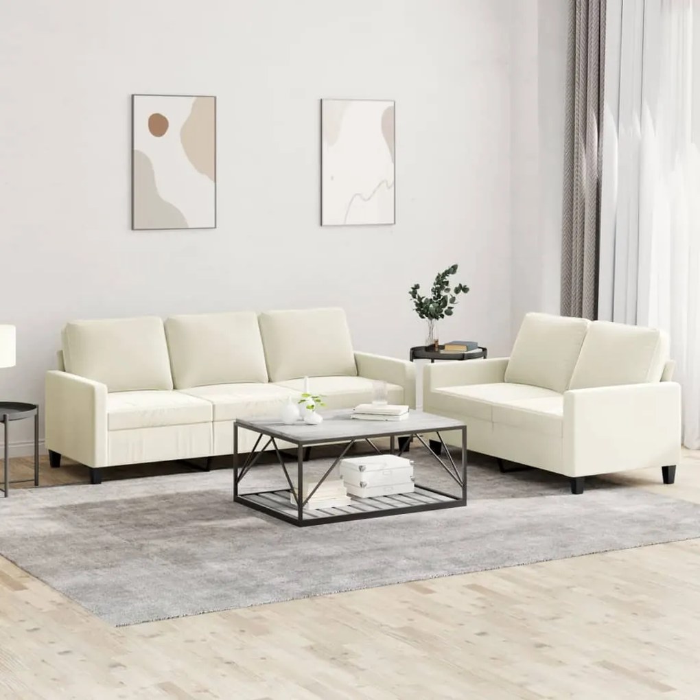 vidaXL 2 pcs conjunto de sofás com almofadões veludo cor creme