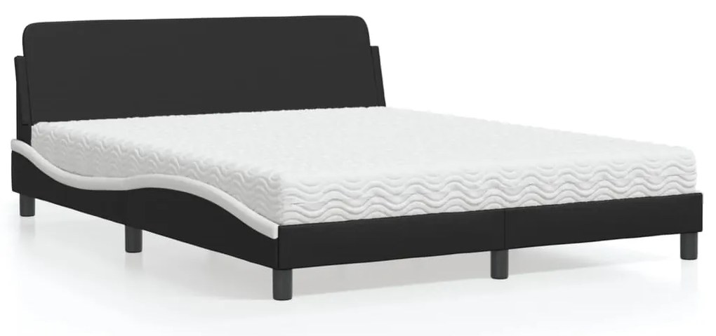 Cama com colchão 160x200 cm couro artificial preto e branco