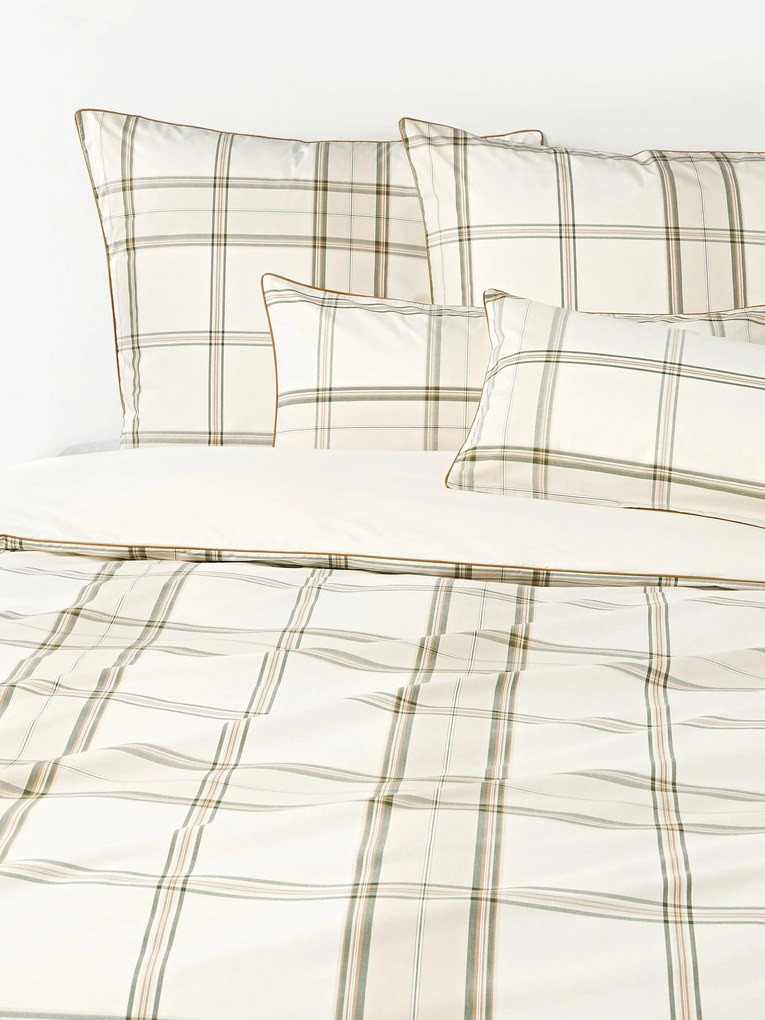 Capa de edredão em percal de algodão xadrez com rebordo Scarlet