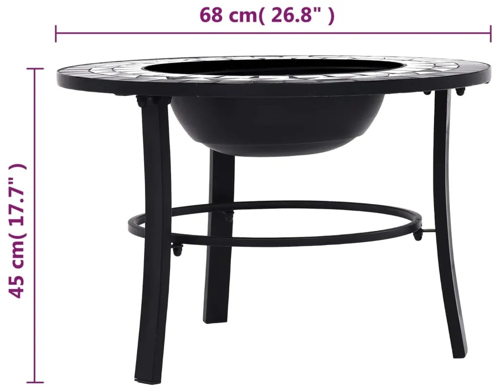 Braseira em mosaico 68 cm cerâmica preto e branco