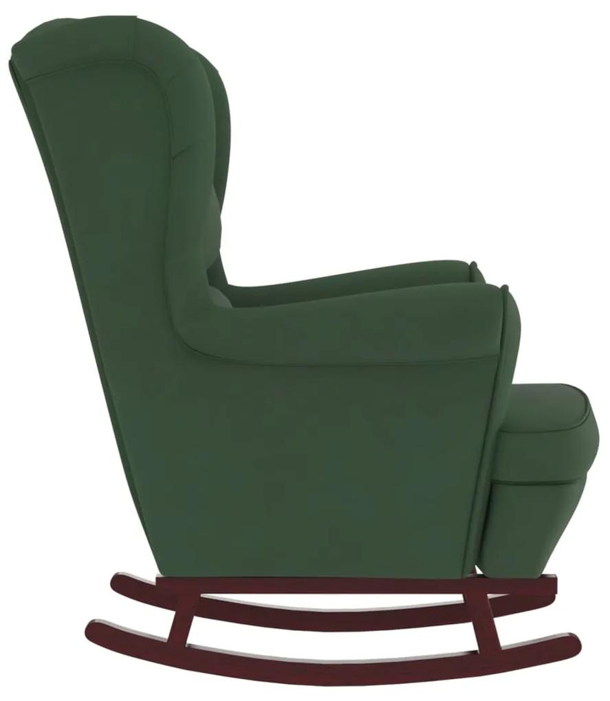 Cadeira de baloiço c/ pernas em seringueira veludo verde-escuro