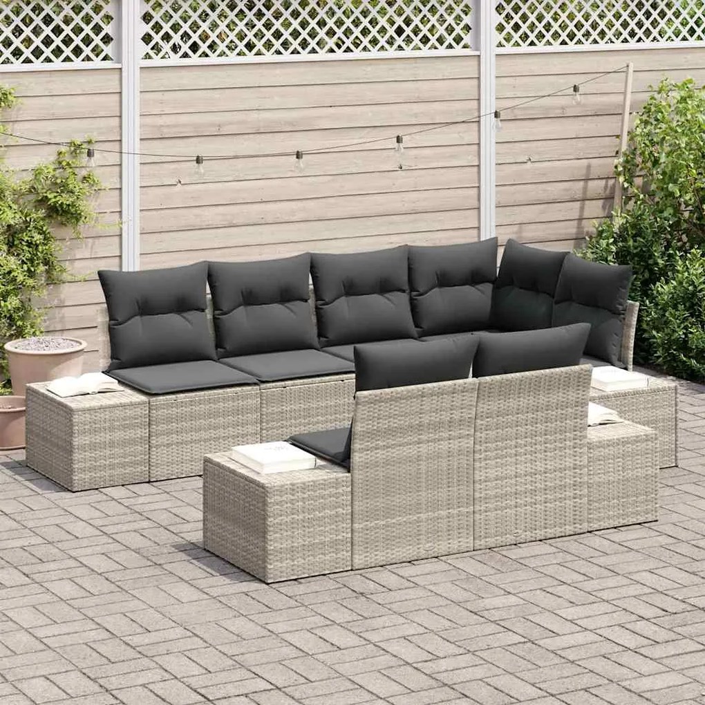 Conjunto de Sofá de Jardim de 7 Peças com Almofadas Cinza Claro