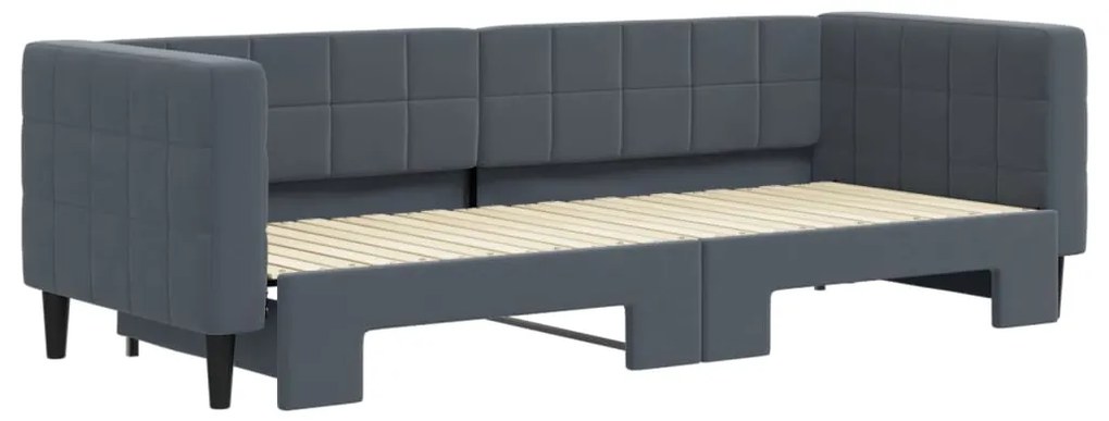 Sofá-cama com gavetão 80x200 cm veludo cinzento-escuro