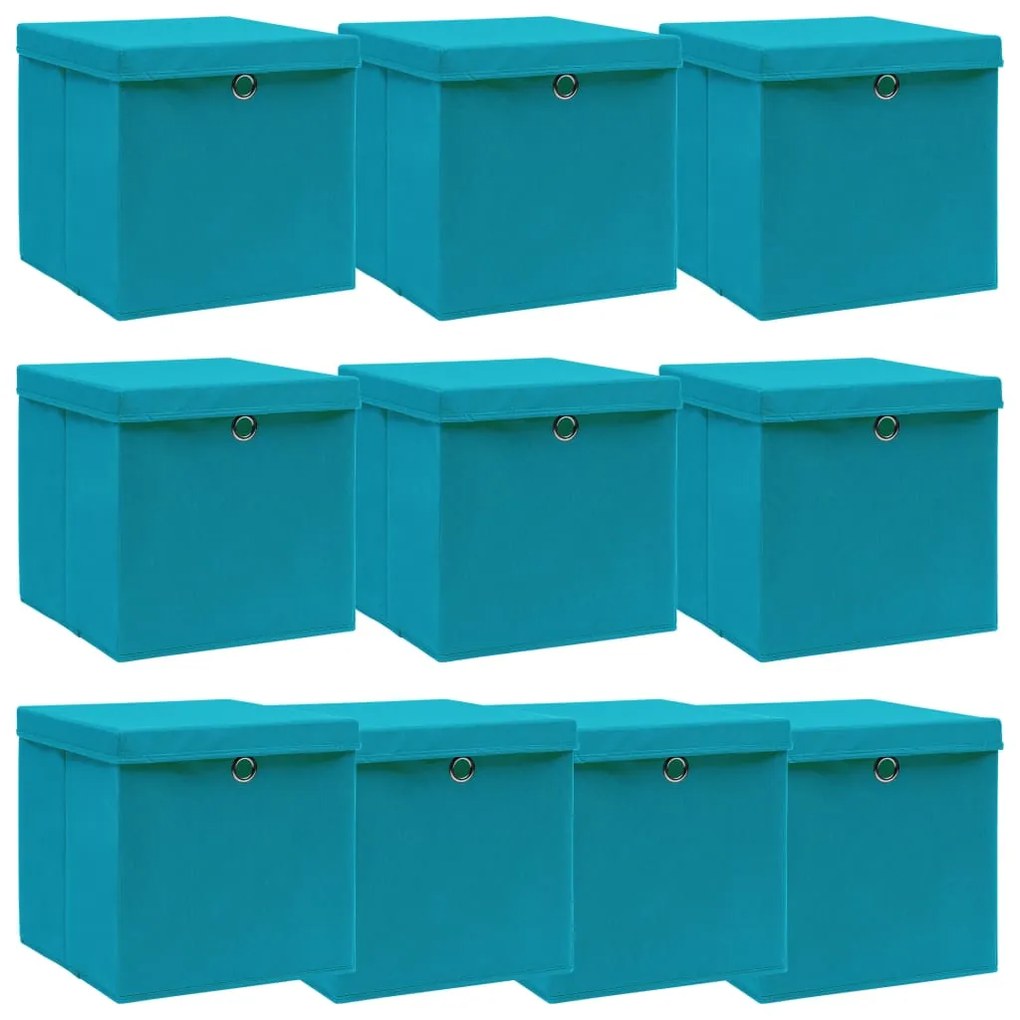 vidaXL Caixas de arrumação com tampas 10 pcs tecido azul-bebé