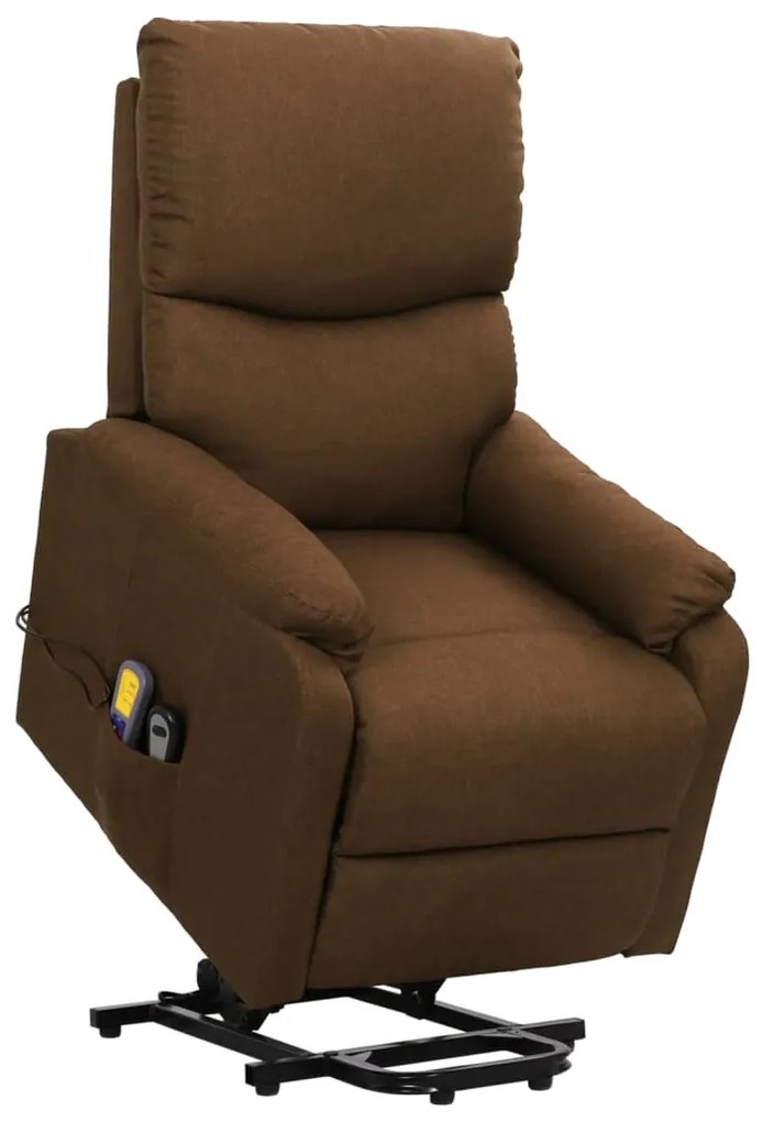 vidaXL Poltrona elevatória de massagens tecido castanho
