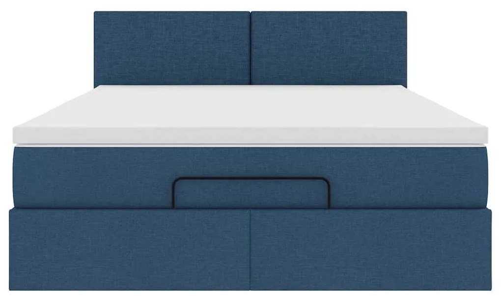 Estrutura de cama otomana com colchão tecido azul 140x200cm