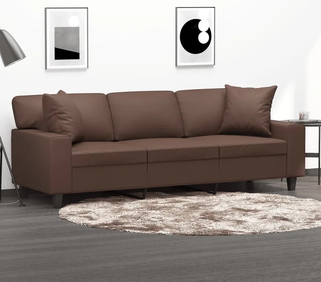 vidaXL Sofá 3 lug. c/ almofadas/almofadões 180cm couro artif. castanho
