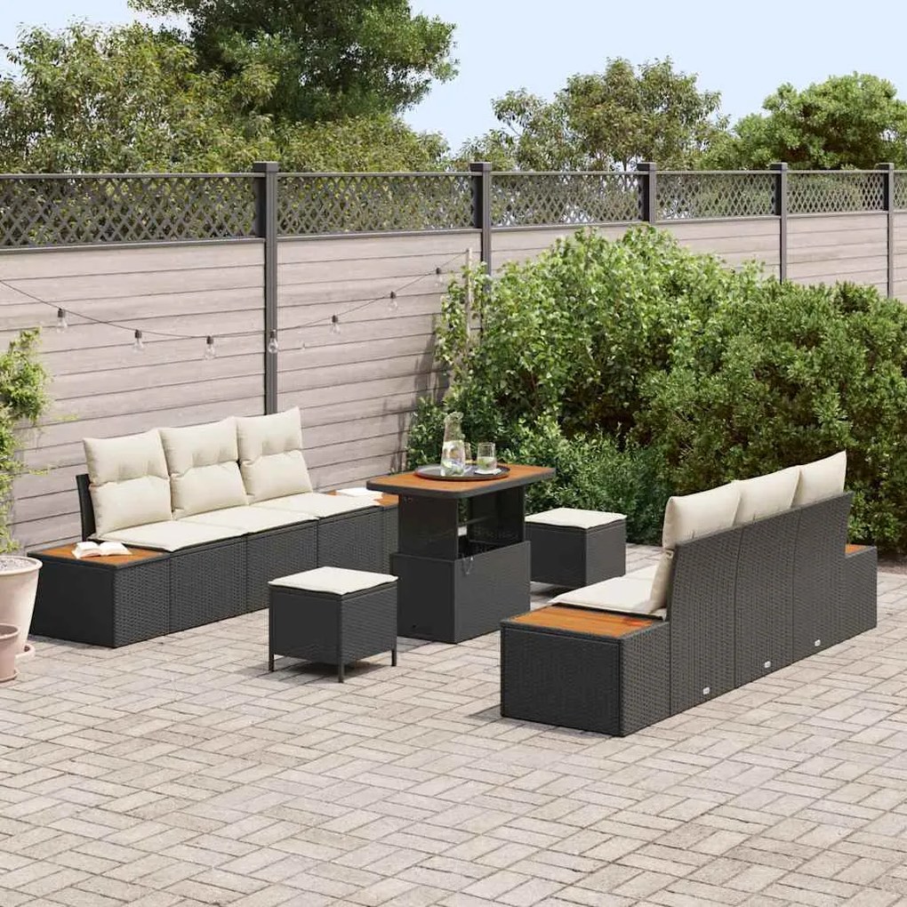 Conjunto de Sofá de Jardim vidaXL 9 Peças com Almofadas Rattan Poli Pr