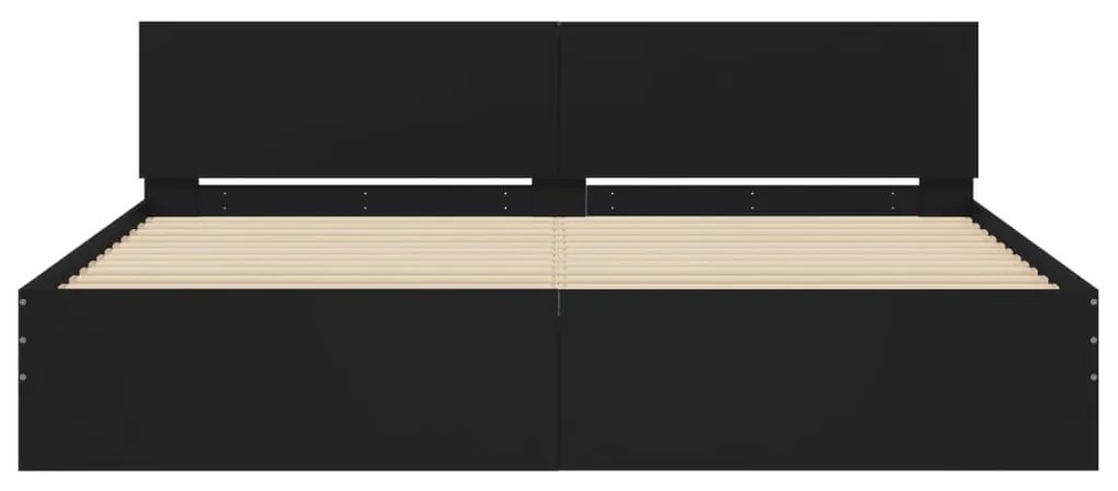 Estrutura cama c/ cabeceira e luzes LED 180x200 cm preto