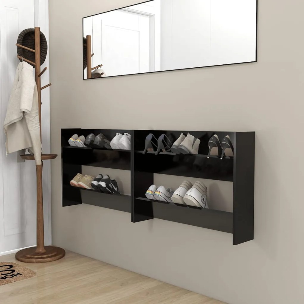 vidaXL Sapateiras de parede 2 pcs 80x18x60 cm contraplacado preto