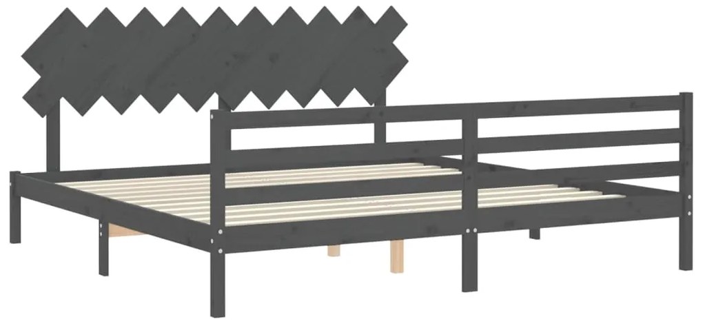Estrutura de cama com cabeceira 200x200 cm madeira maciça cinza