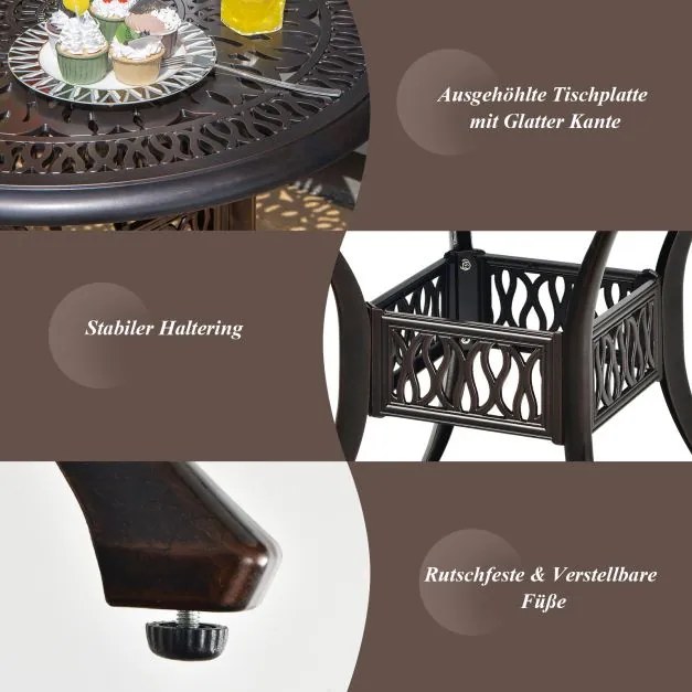 Mesa de jardim redonda  com orifício para guarda-sol Ø 90 cm, em alumínio fundido
