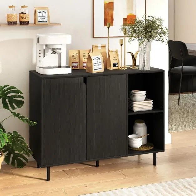 Aparador, Armário moderno para cozinha 106 x 38 x 80 cm com 2 portas e prateleira Preto