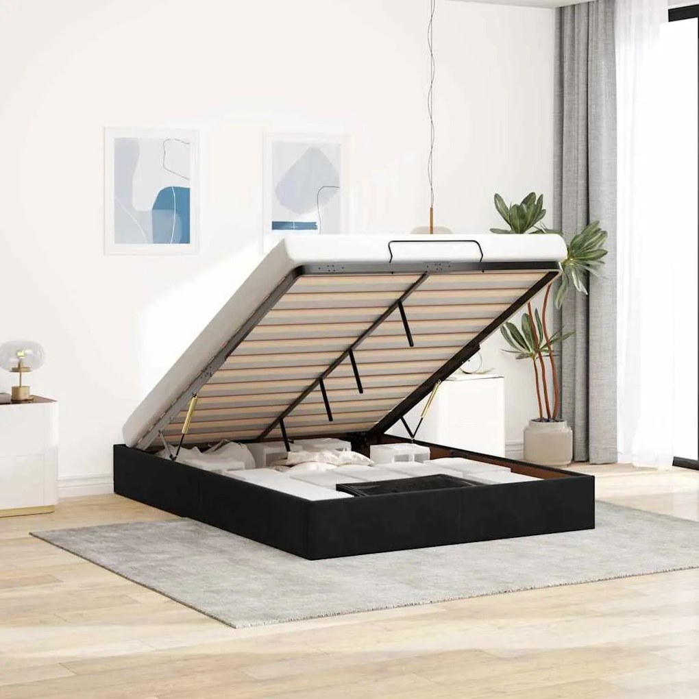 vidaXL Estrutura de cama otomana sem colchão 140x200 cm veludo preto