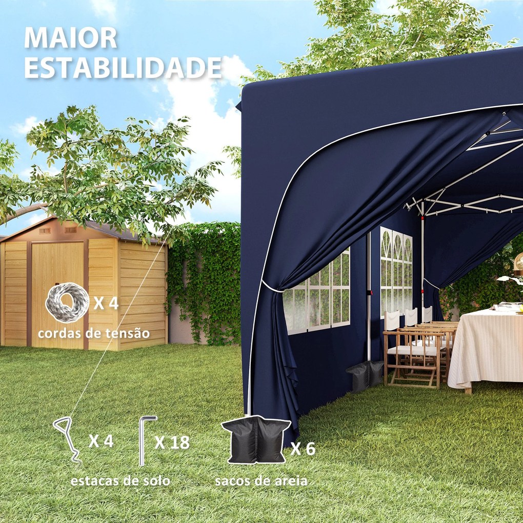 Tenda Dobrável tenda 3x6 m com Painéis Laterais UPF50+ Tenda de Jardim