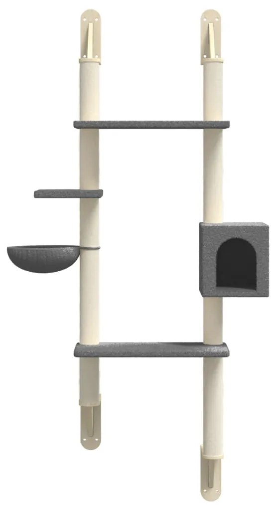 Árvore parede p/ gatos c/ poste arranhador 180 cm cinza-escuro