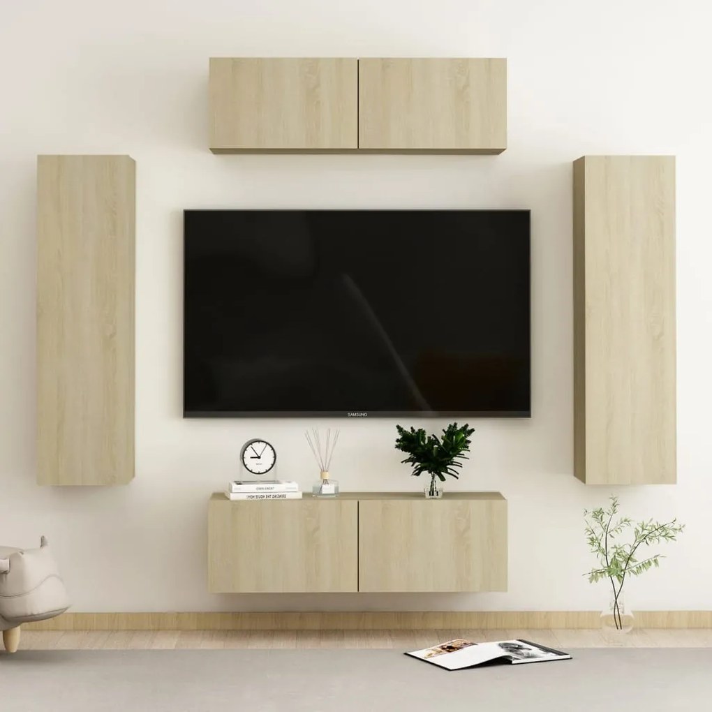 vidaXL 4pcs conjunto móveis de TV derivados de madeira carvalho sonoma