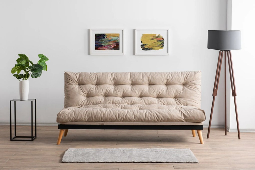 Sofá-Cama de 3 Lugares Saki – Creme – 185x92x82 cm