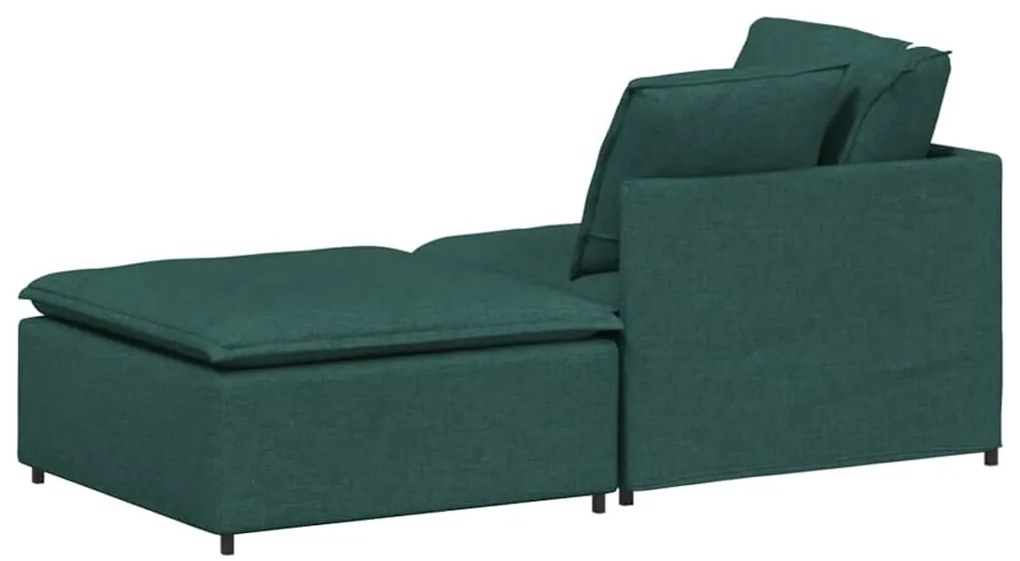 Sofá modular com pufes e almofadas tecido verde-escuro