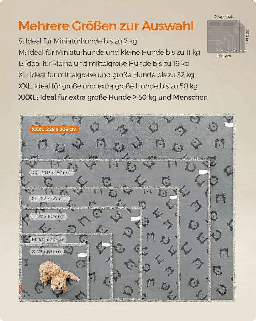 Manta para cães 229 x 203 cm (C x L), adequada para pessoas e cães de tamanho extragrande cinzento