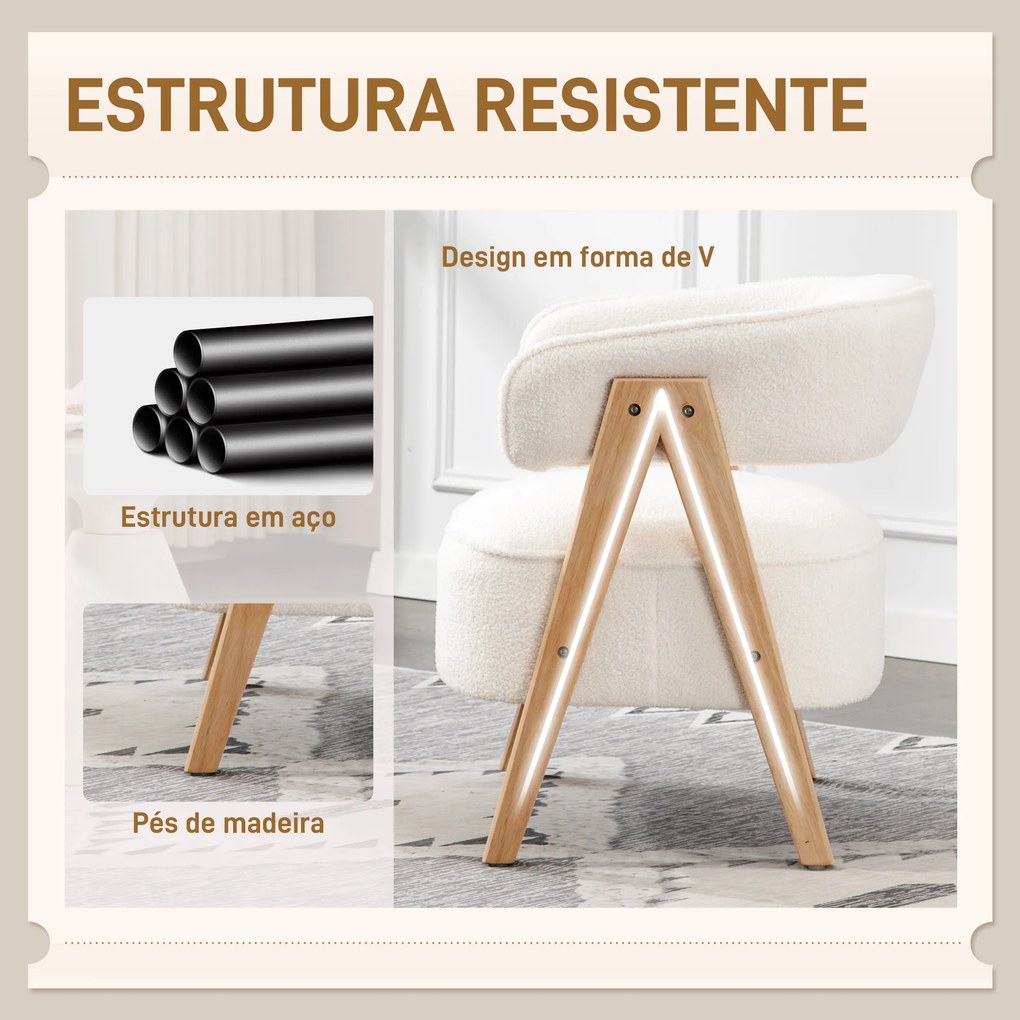 Poltrona de Sala de Estar Estofada em Borreguito Poltrona de Leitura Moderna com Encosto Curvo 70x64x71 cm Branco
